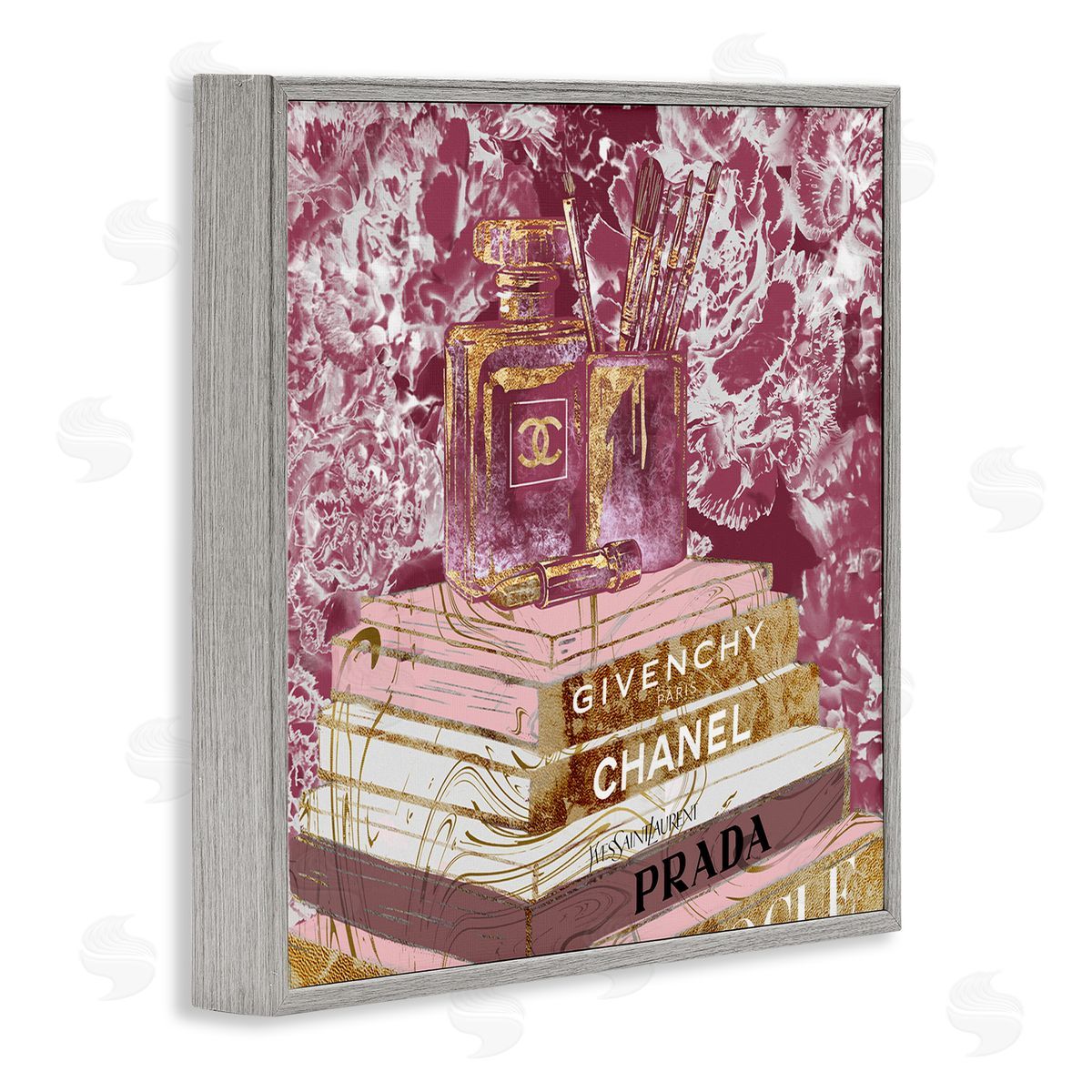 Cosmetics on Books Pink Grey Frame Print Wall Art, Home Decor by Ziwei Li