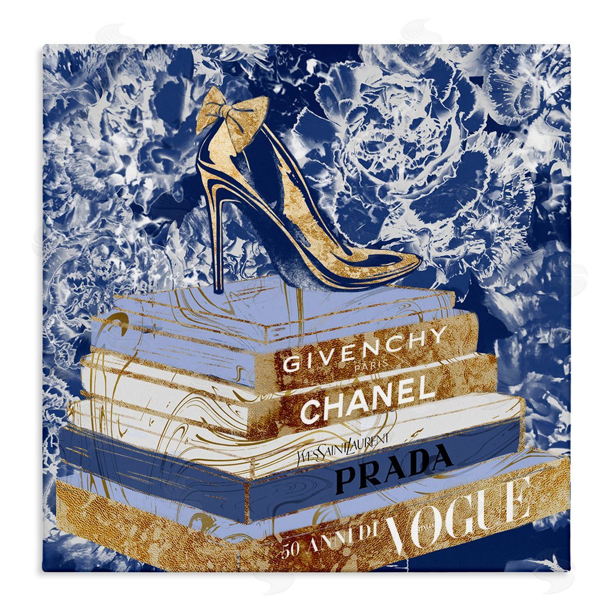 Heels on Fashion Books Blue Canvas Wall Art, Home Decor by Ziwei Li