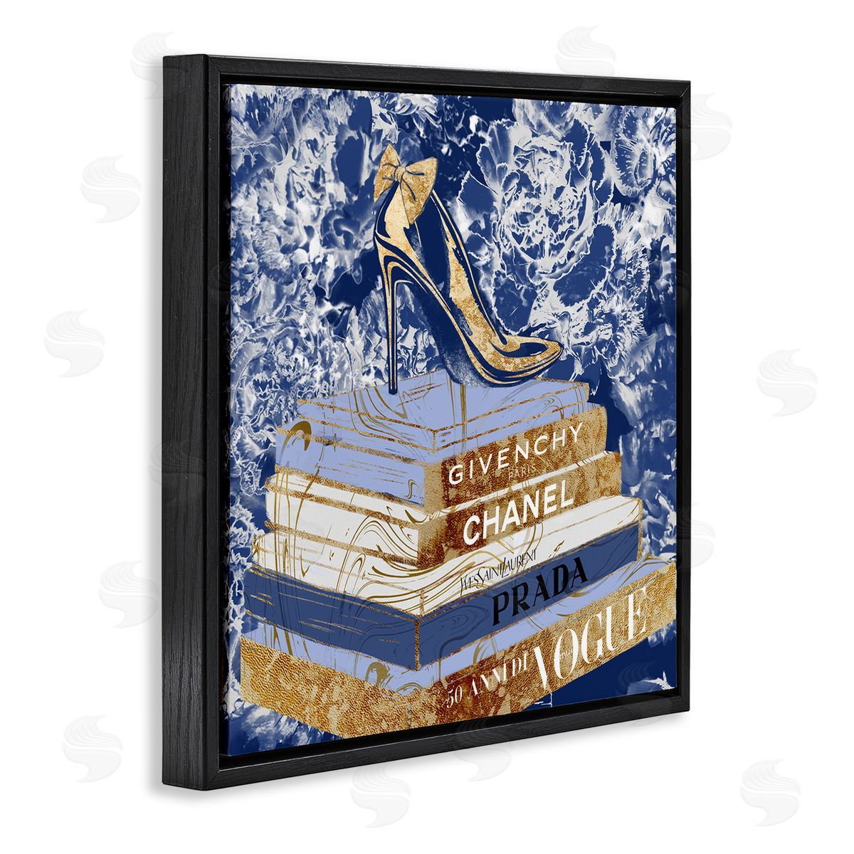 Heels on Fashion Books Blue Black Floating Frame Canvas Wall Art, Home Decor by Ziwei Li