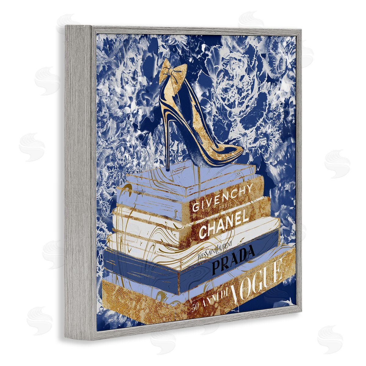 Heels on Fashion Books Blue Grey Frame Print Wall Art, Home Decor by Ziwei Li
