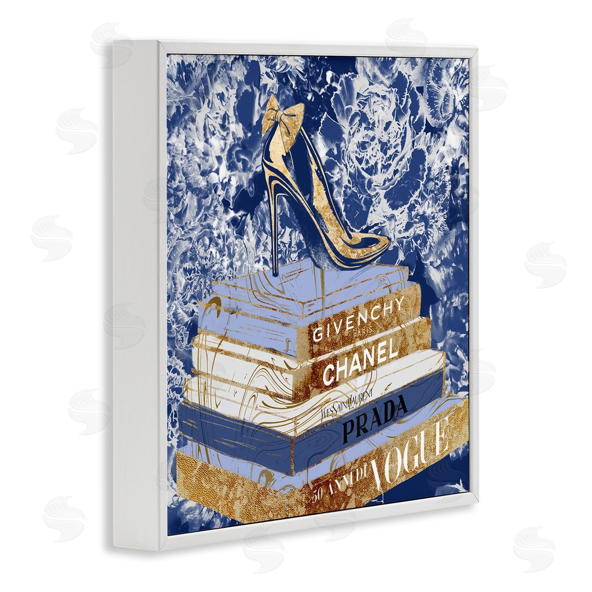 Heels on Fashion Books Blue White Frame Print Wall Art, Home Decor by Ziwei Li