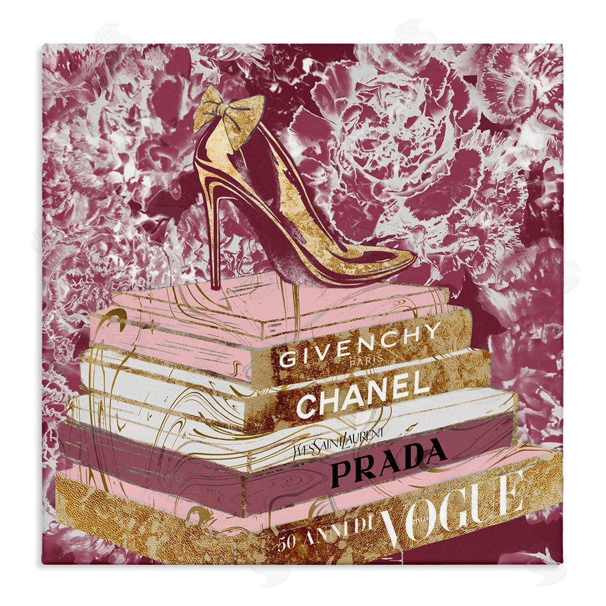 Heels on Fashion Books Pink Canvas Wall Art, Home Decor by Ziwei Li