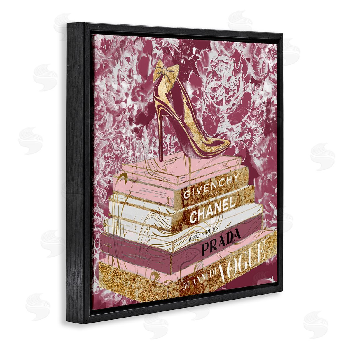 Heels on Fashion Books Pink Black Floating Frame Canvas Wall Art, Home Decor by Ziwei Li