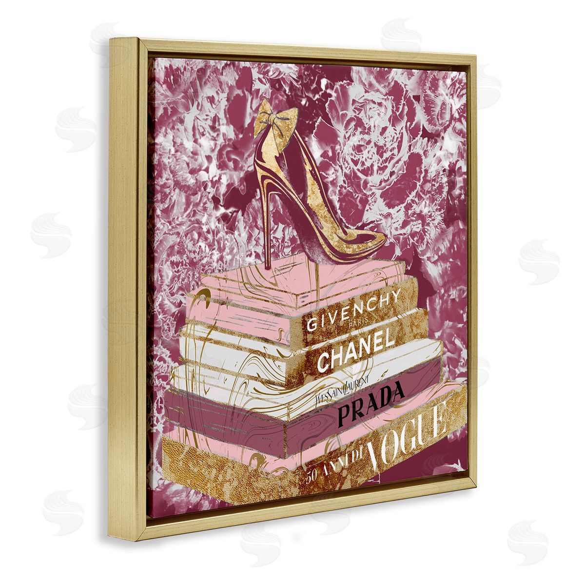 Heels on Fashion Books Pink Gold Floating Frame Canvas Wall Art, Home Decor by Ziwei Li