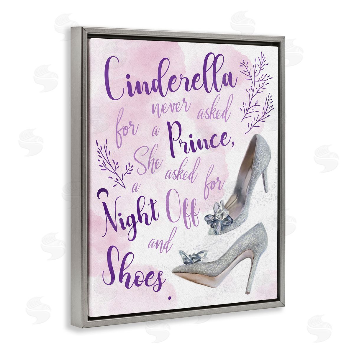 Princess's Night Off Quote Grey Floating Frame Canvas Wall Art, Home Decor by Ziwei Li