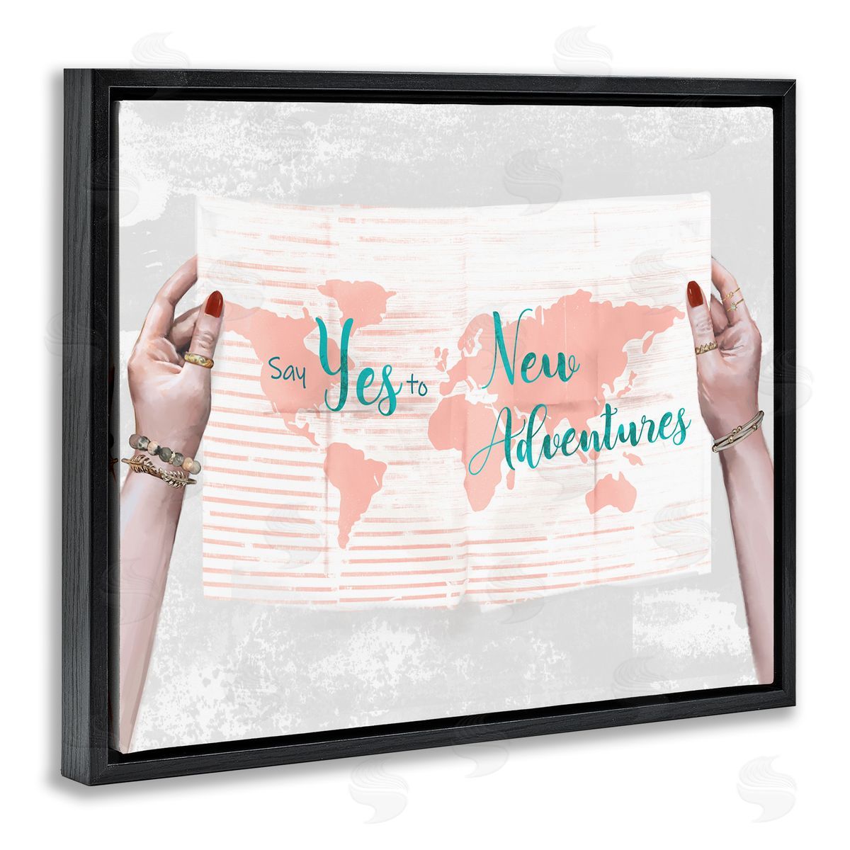 Yes to New Adventures Blue Pink Black Floating Frame Canvas Wall Art, Home Decor by Ziwei Li