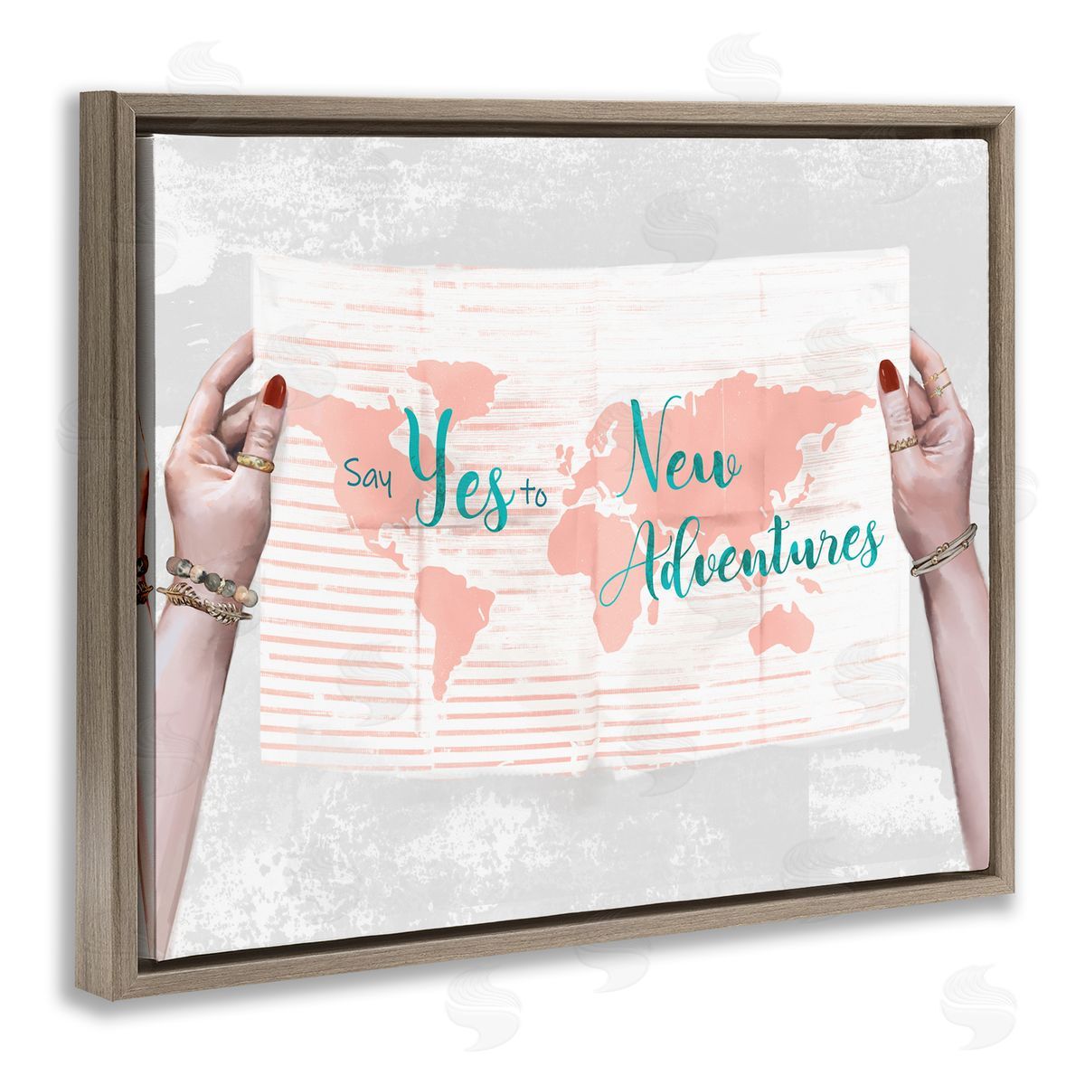 Yes to New Adventures Blue Pink Brown Floating Frame Canvas Wall Art, Home Decor by Ziwei Li