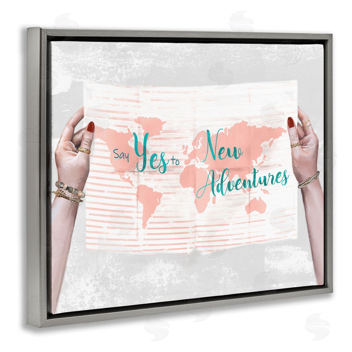 Yes to New Adventures Blue Pink Grey Floating Frame Canvas Wall Art, Home Decor by Ziwei Li