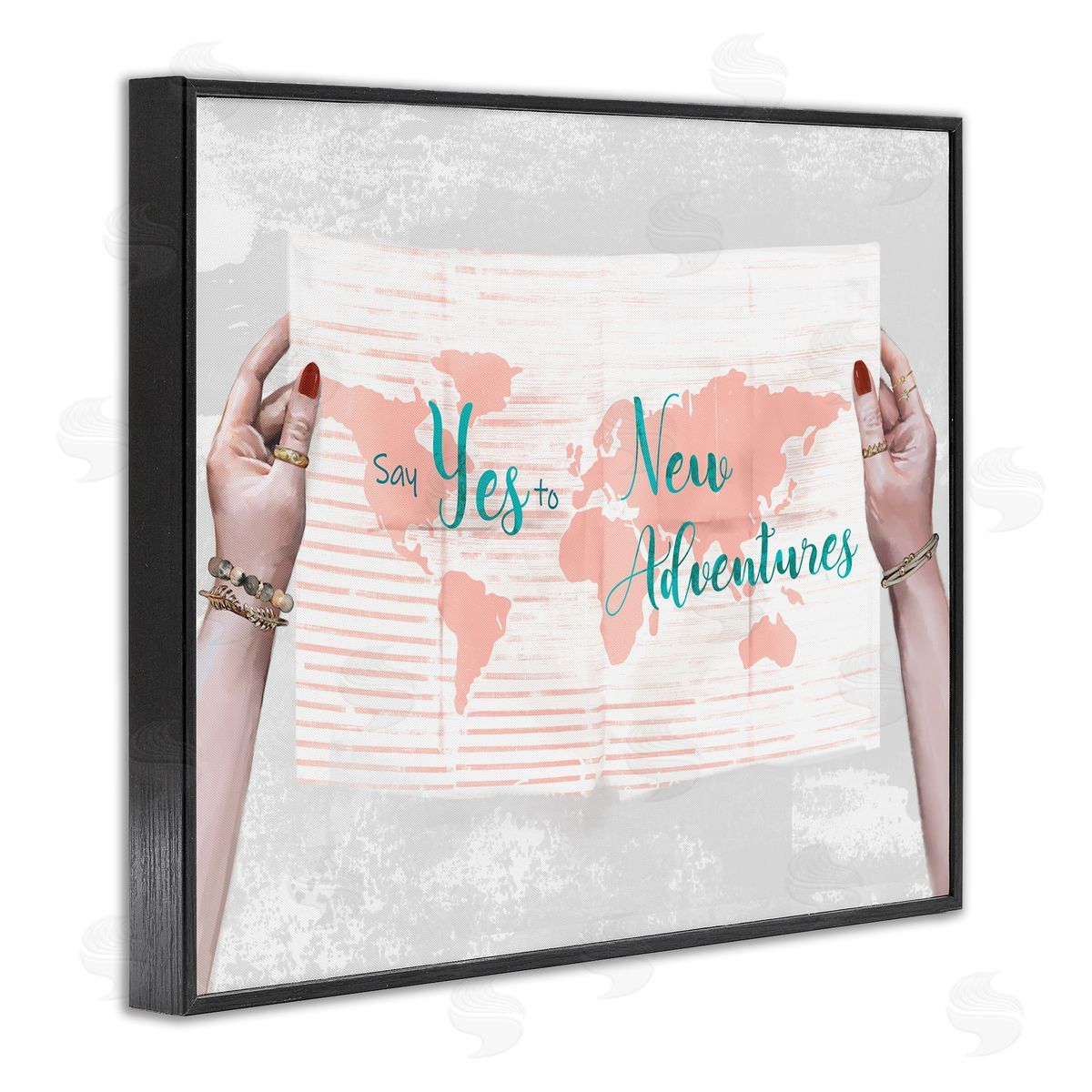 Yes to New Adventures Blue Pink Black Frame Print Wall Art, Home Decor by Ziwei Li