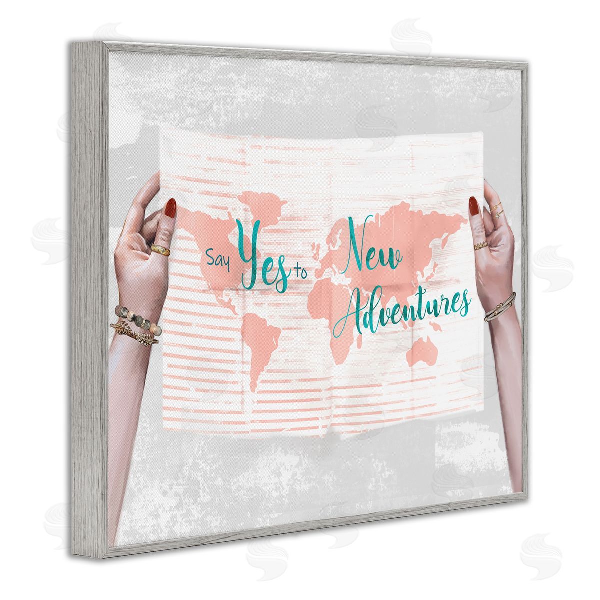 Yes to New Adventures Blue Pink Grey Frame Print Wall Art, Home Decor by Ziwei Li