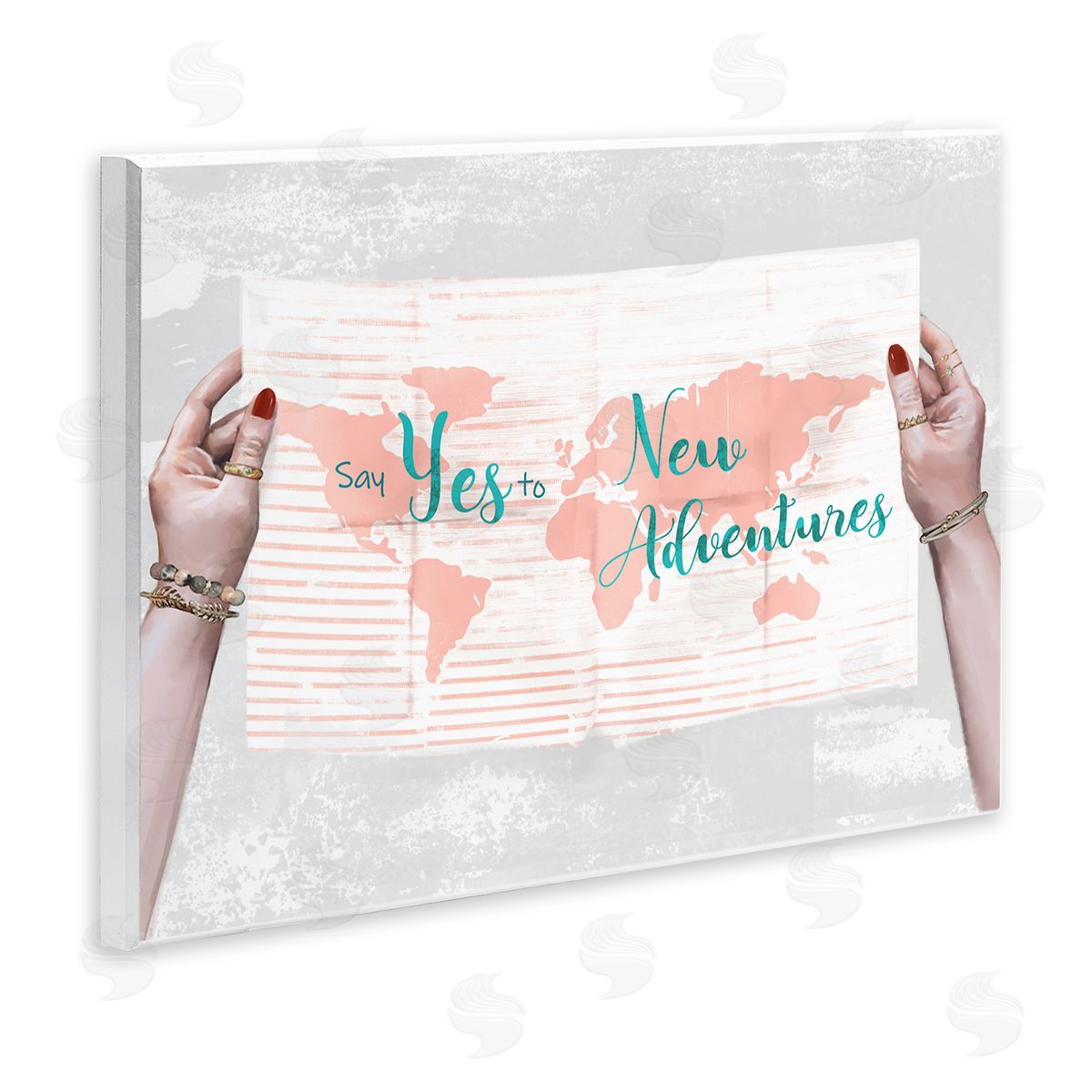 Yes to New Adventures Blue Pink Wood Plaque Wall Art, Home Decor by Ziwei Li