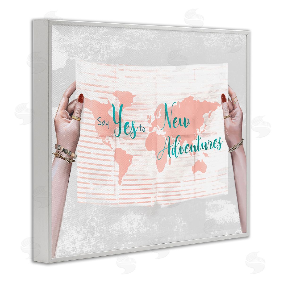 Yes to New Adventures Blue Pink White Frame Print Wall Art, Home Decor by Ziwei Li