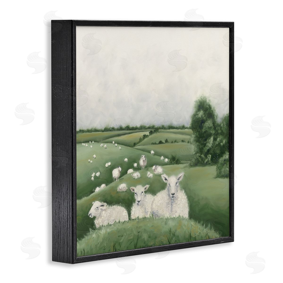 Sheep Flock in Rolling Hills Black Frame Print Wall Art, Home Decor by Hollihocks Art