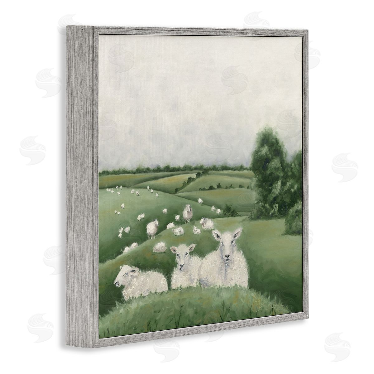 Sheep Flock in Rolling Hills Grey Frame Print Wall Art, Home Decor by Hollihocks Art