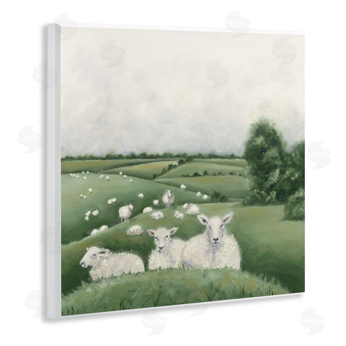 Sheep Flock in Rolling Hills Wood Plaque Wall Art, Home Decor by Hollihocks Art
