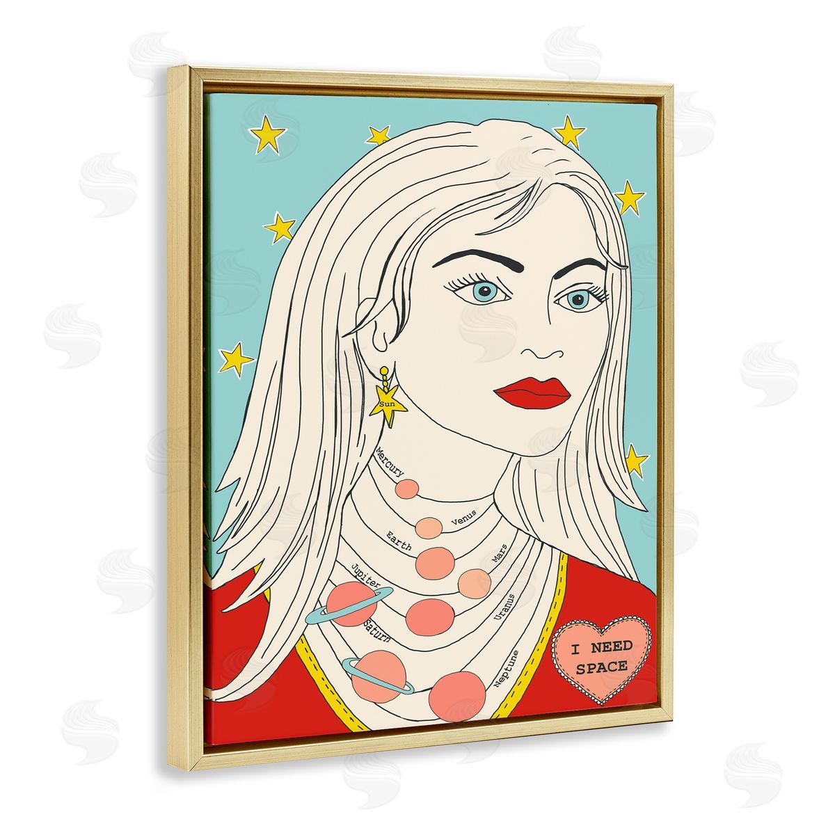 I Need Space Female Portrait Gold Floating Frame Canvas Wall Art, Home Decor by Sangita Bachelet