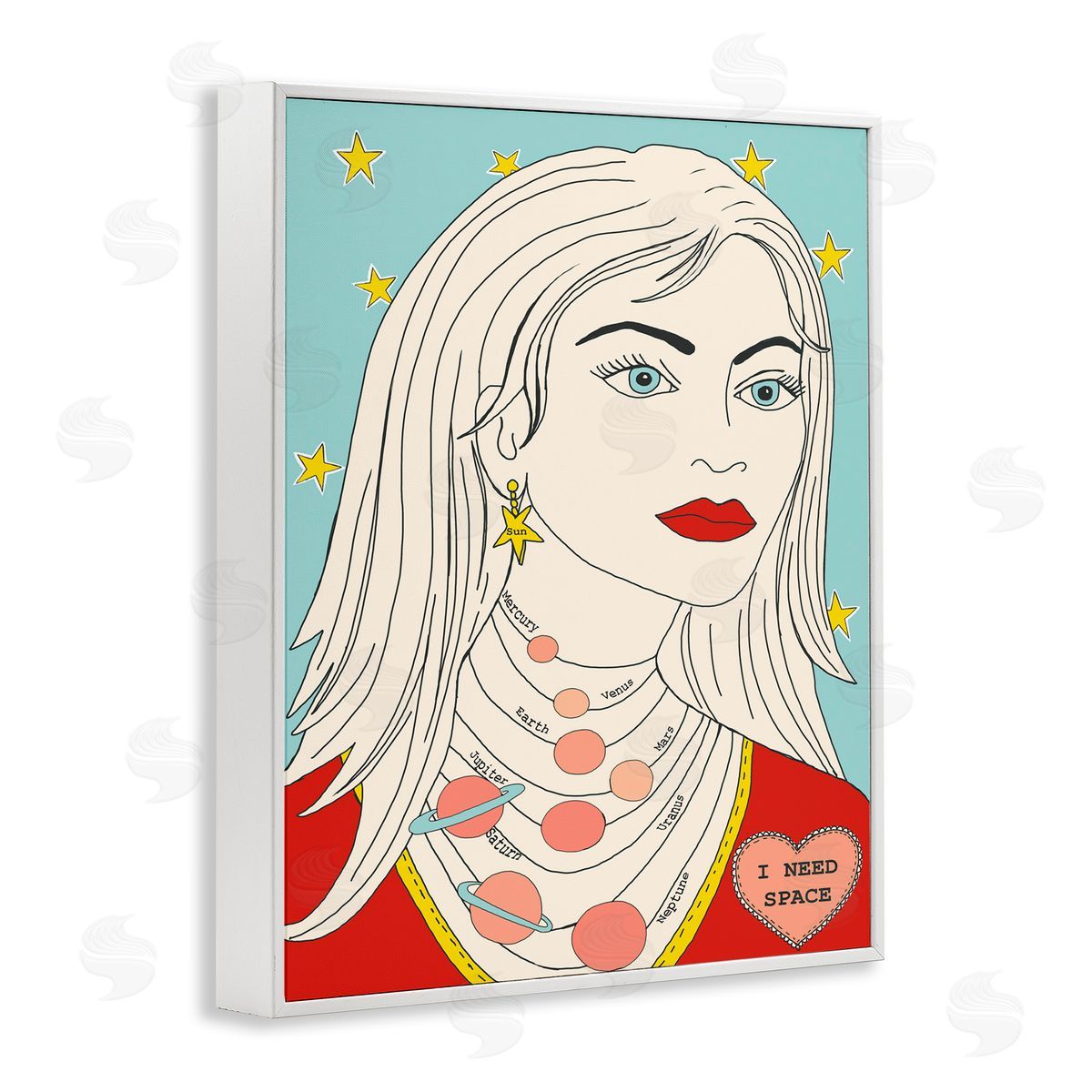 I Need Space Female Portrait White Frame Print Wall Art, Home Decor by Sangita Bachelet
