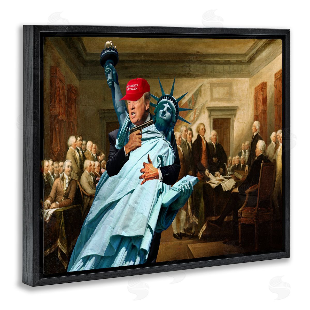 Liberty Threatened and Founding Fathers Black Floating Frame Canvas Wall Art, Home Decor by Barry Kite