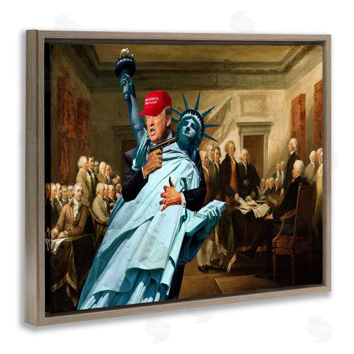 Liberty Threatened and Founding Fathers Brown Floating Frame Canvas Wall Art, Home Decor by Barry Kite