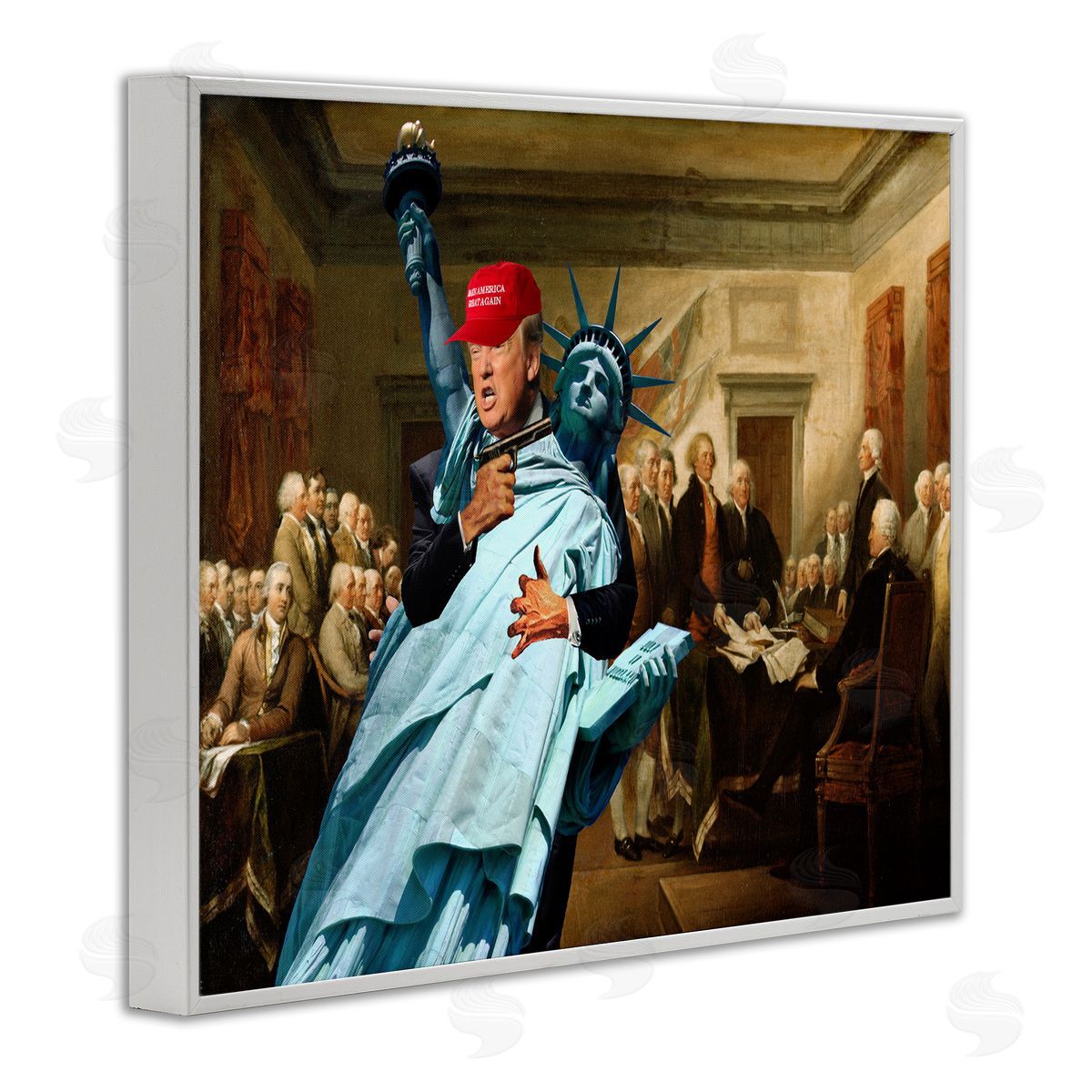 Liberty Threatened and Founding Fathers White Frame Print Wall Art, Home Decor by Barry Kite