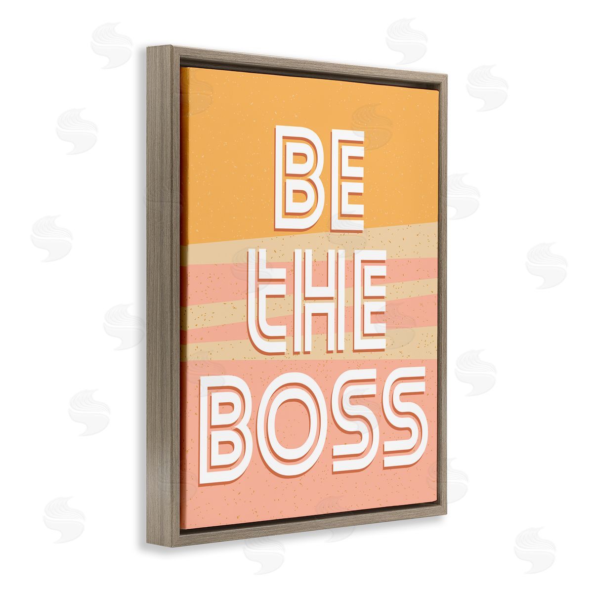 Be The Boss Quote Pink Brown Floating Frame Canvas Wall Art, Home Decor by Kim Allen