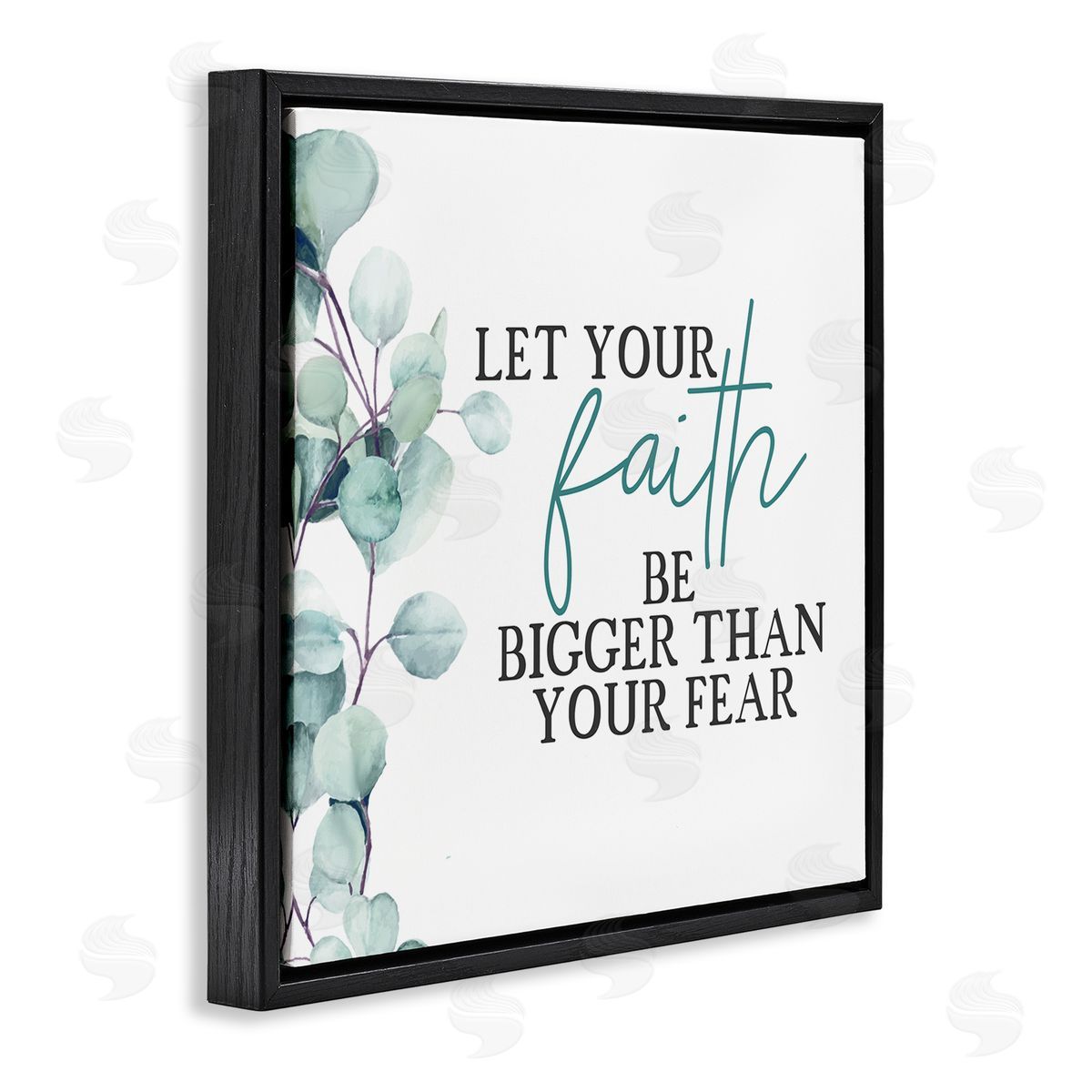 Faith Bigger Than Fear Green Black Floating Frame Canvas Wall Art, Home Decor by Kim Allen