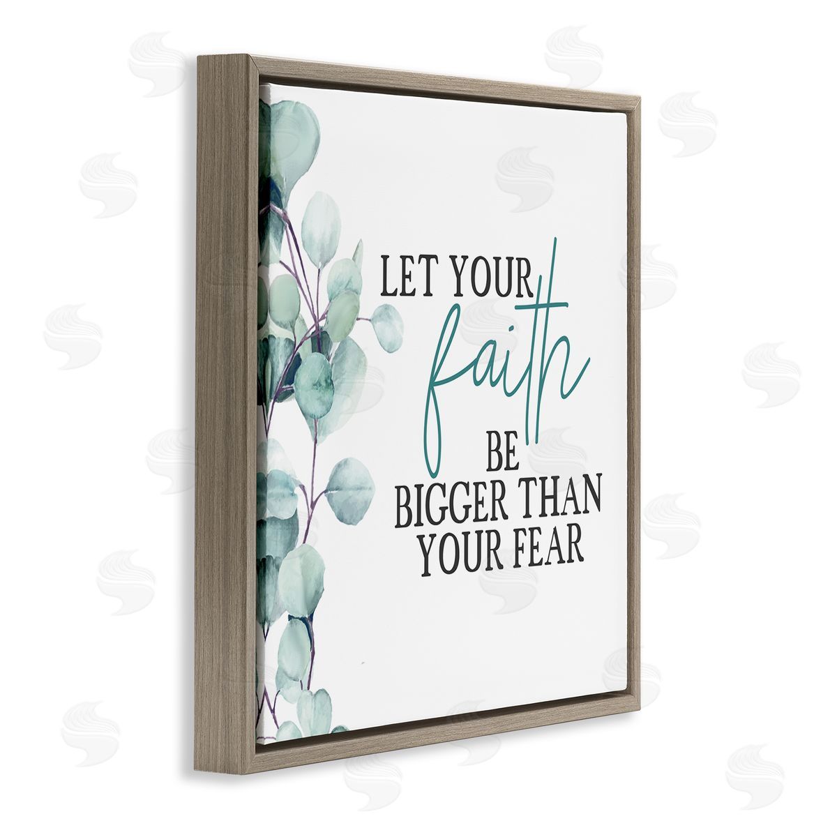 Faith Bigger Than Fear Green Brown Floating Frame Canvas Wall Art, Home Decor by Kim Allen