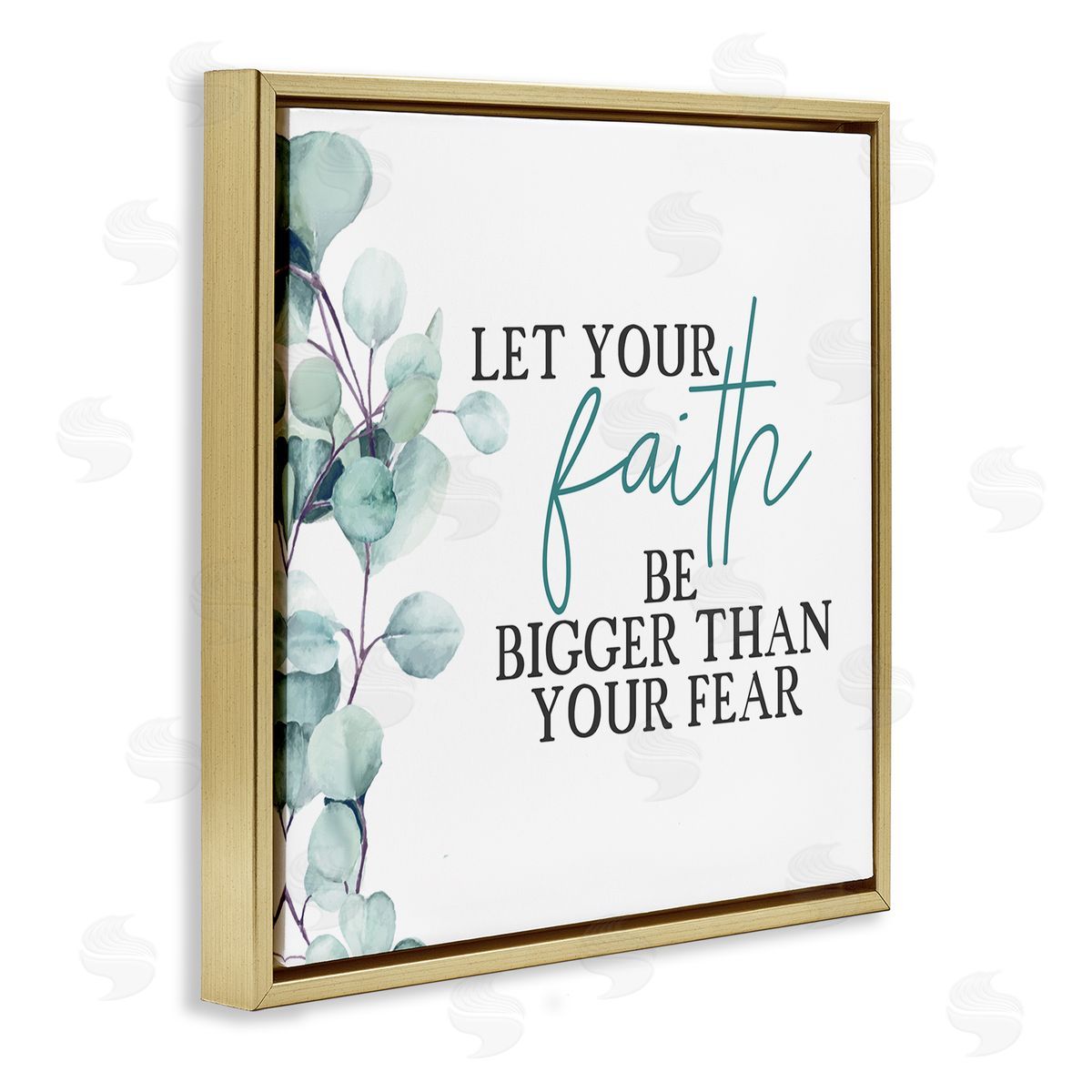 Faith Bigger Than Fear Green Gold Floating Frame Canvas Wall Art, Home Decor by Kim Allen