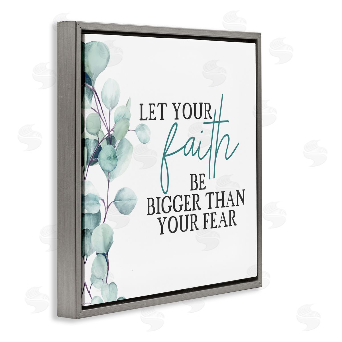 Faith Bigger Than Fear Green Grey Floating Frame Canvas Wall Art, Home Decor by Kim Allen
