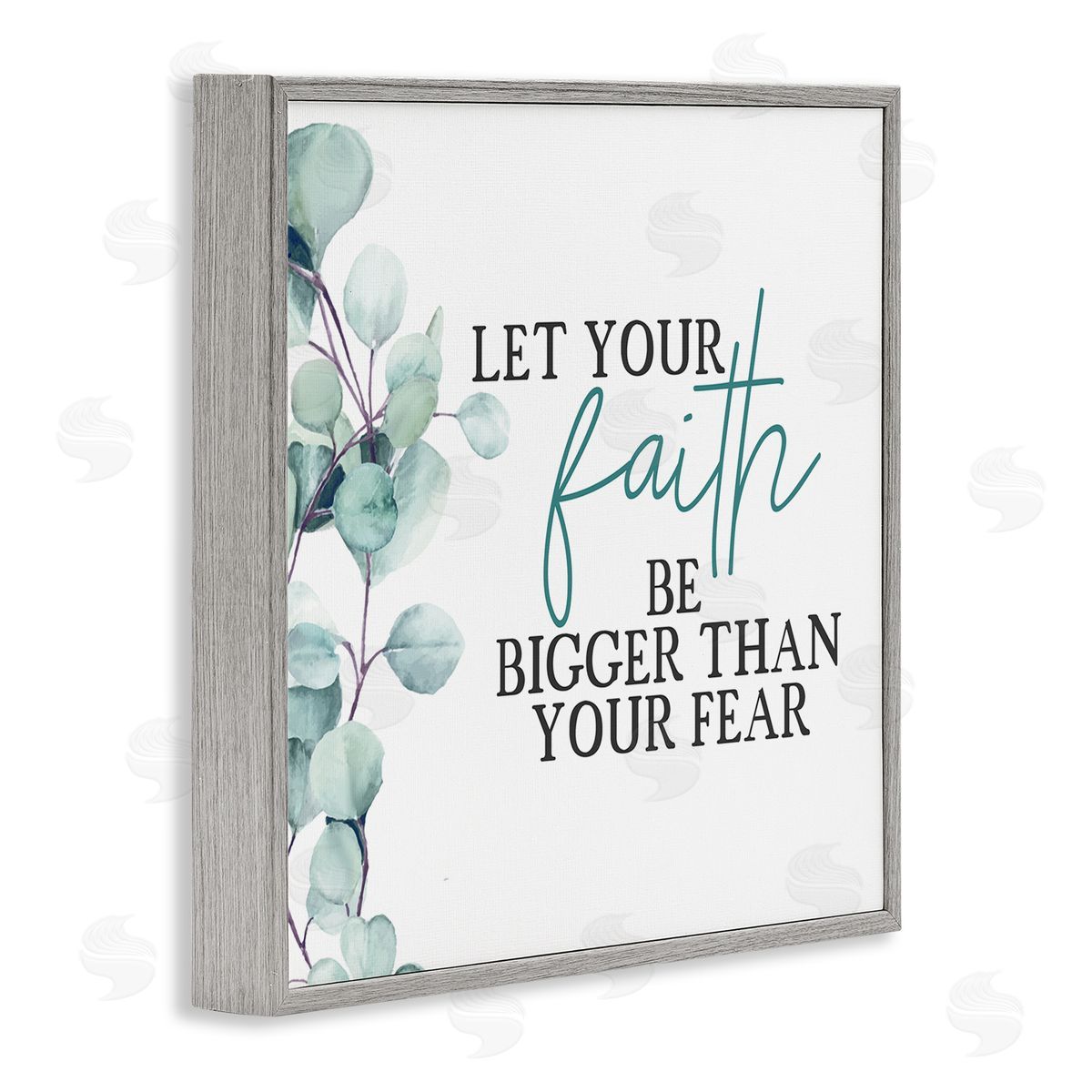 Faith Bigger Than Fear Green Grey Frame Print Wall Art, Home Decor by Kim Allen