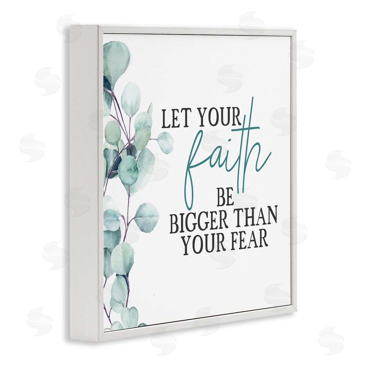 Faith Bigger Than Fear Green White Frame Print Wall Art, Home Decor by Kim Allen