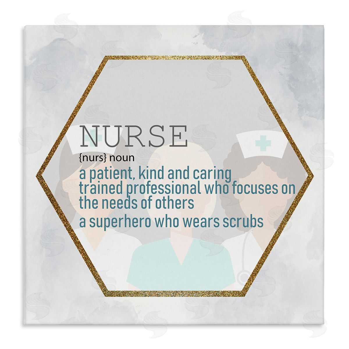 Nurse Definition Superhero Scrubs Canvas Wall Art, Home Decor by Kim Allen