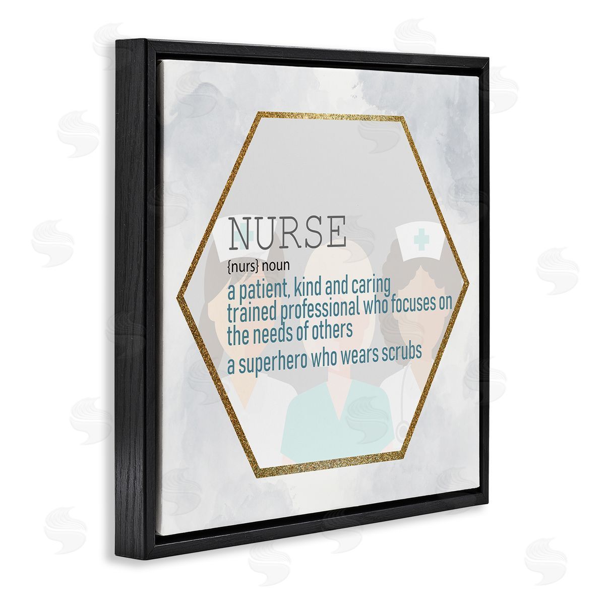Nurse Definition Superhero Scrubs Black Floating Frame Canvas Wall Art, Home Decor by Kim Allen