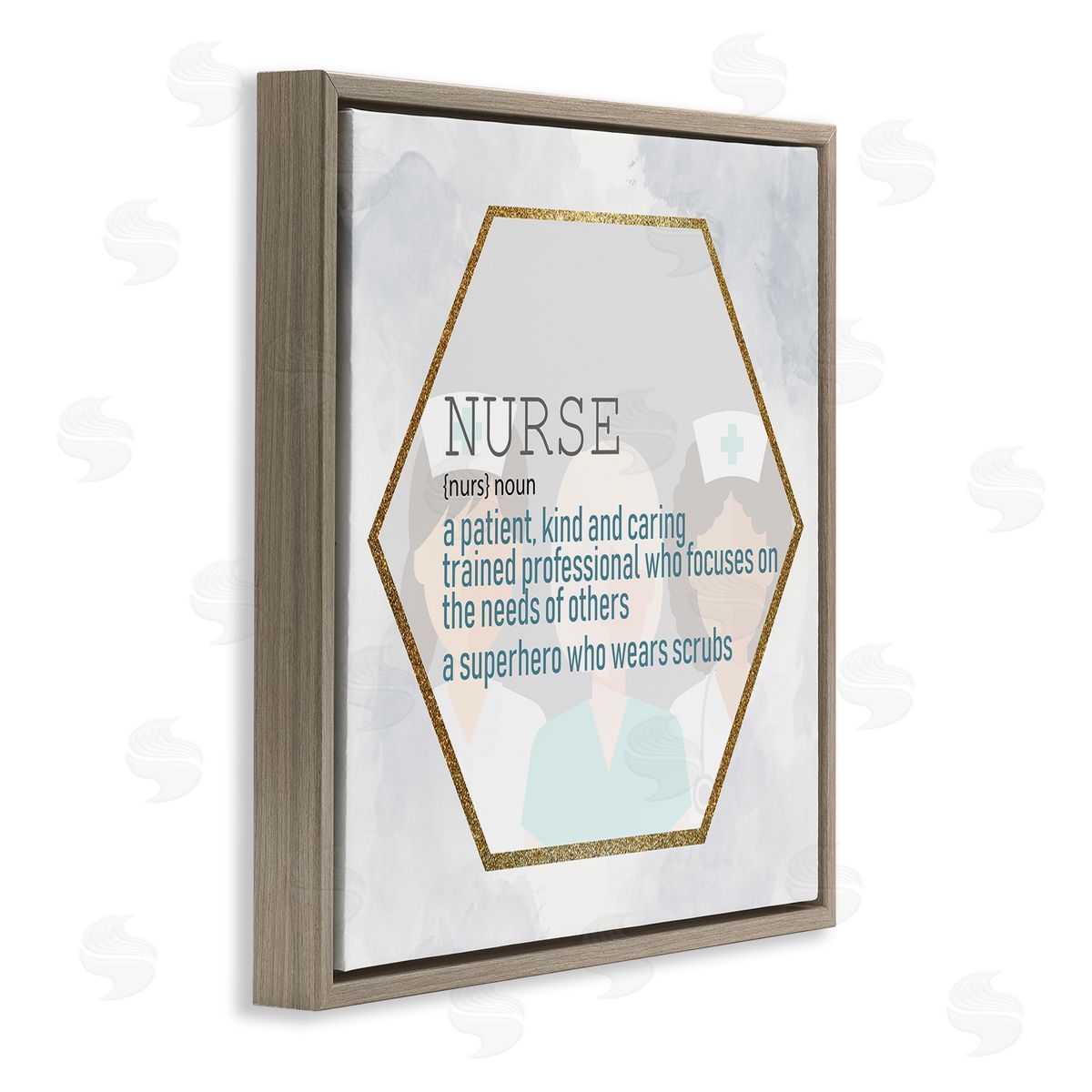Nurse Definition Superhero Scrubs Brown Floating Frame Canvas Wall Art, Home Decor by Kim Allen