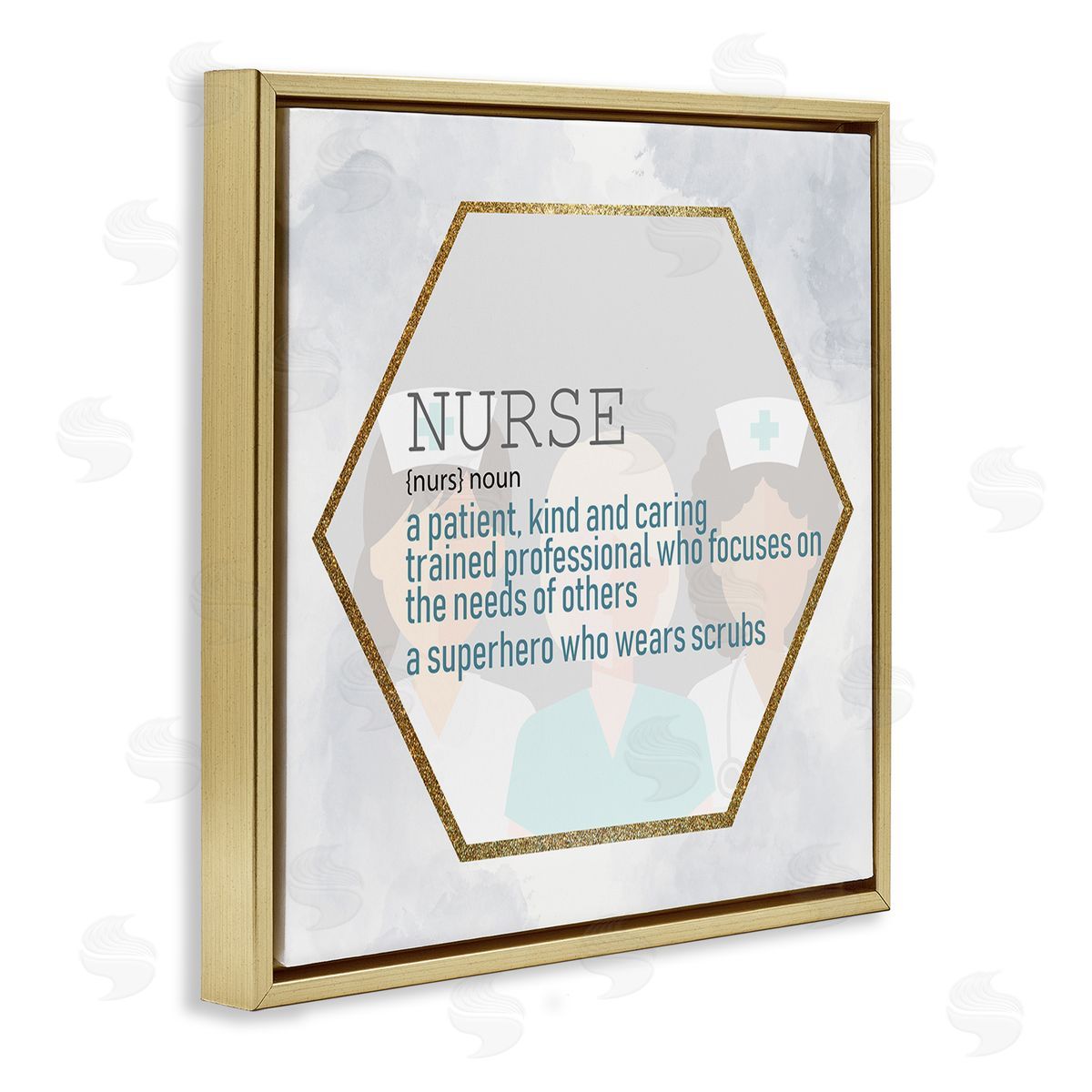 Nurse Definition Superhero Scrubs Gold Floating Frame Canvas Wall Art, Home Decor by Kim Allen