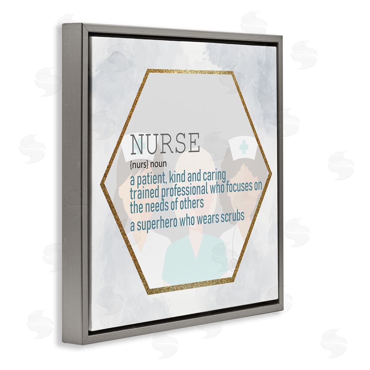 Nurse Definition Superhero Scrubs Grey Floating Frame Canvas Wall Art, Home Decor by Kim Allen