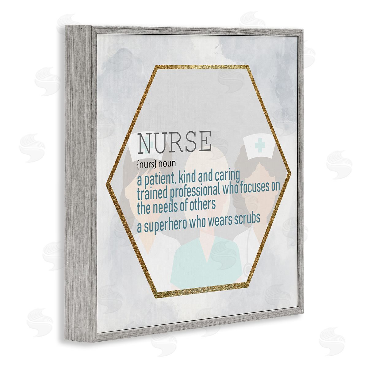 Nurse Definition Superhero Scrubs Grey Frame Print Wall Art, Home Decor by Kim Allen
