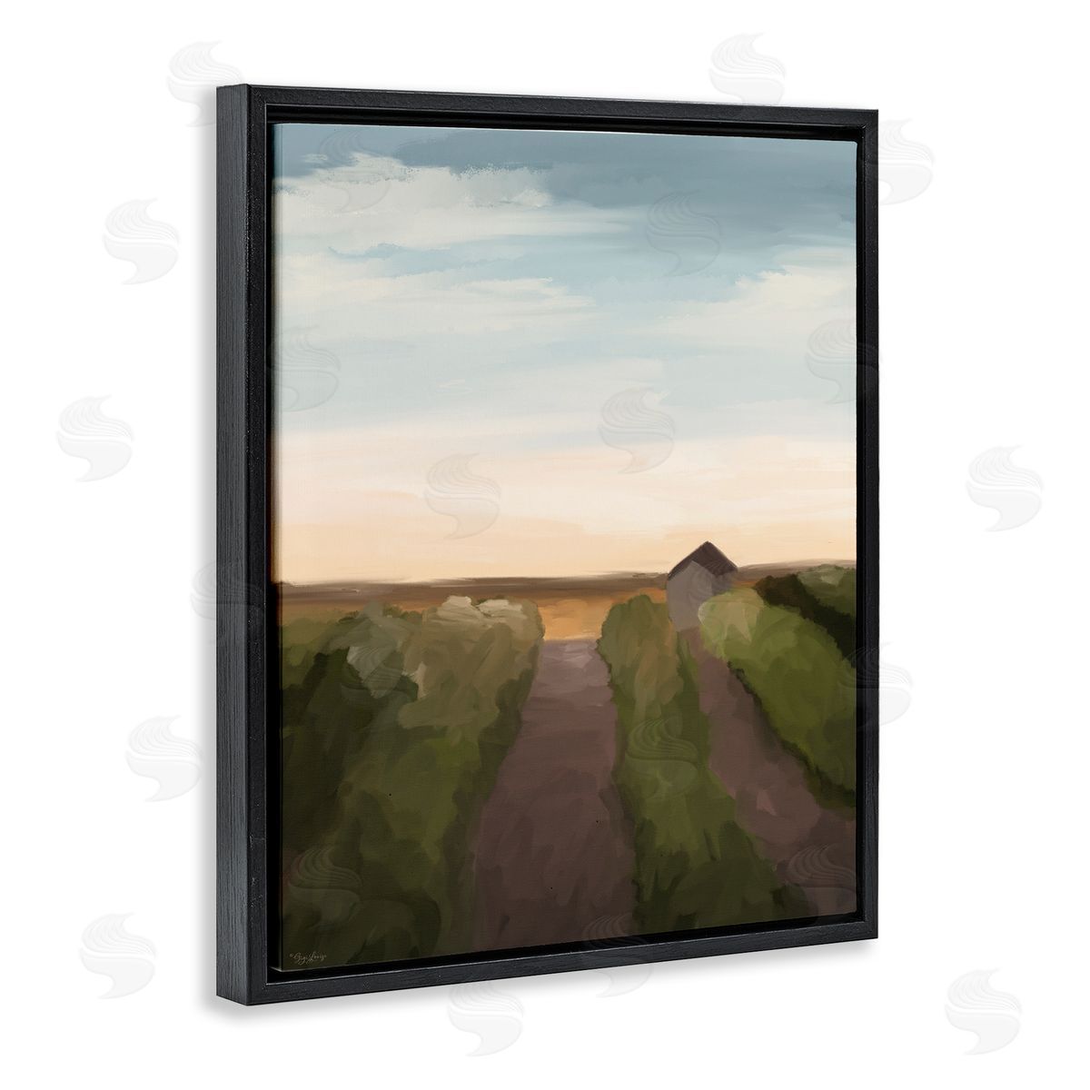 Subtle Vineyard Skyline Landscape Black Floating Frame Canvas Wall Art, Home Decor by Gigi Louise