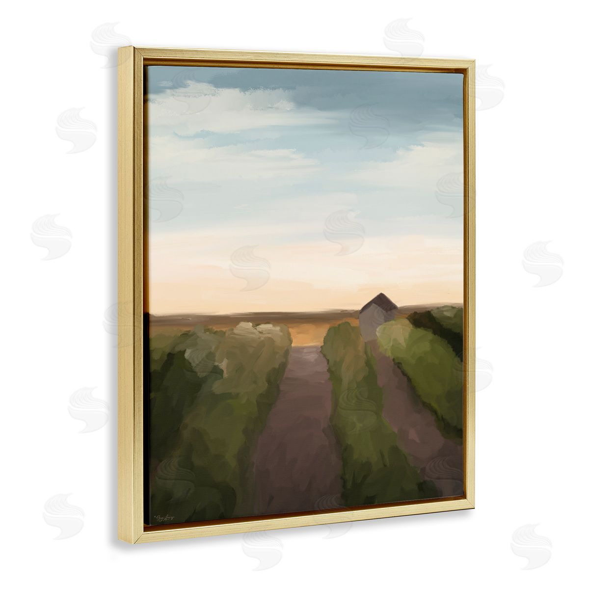 Subtle Vineyard Skyline Landscape Gold Floating Frame Canvas Wall Art, Home Decor by Gigi Louise
