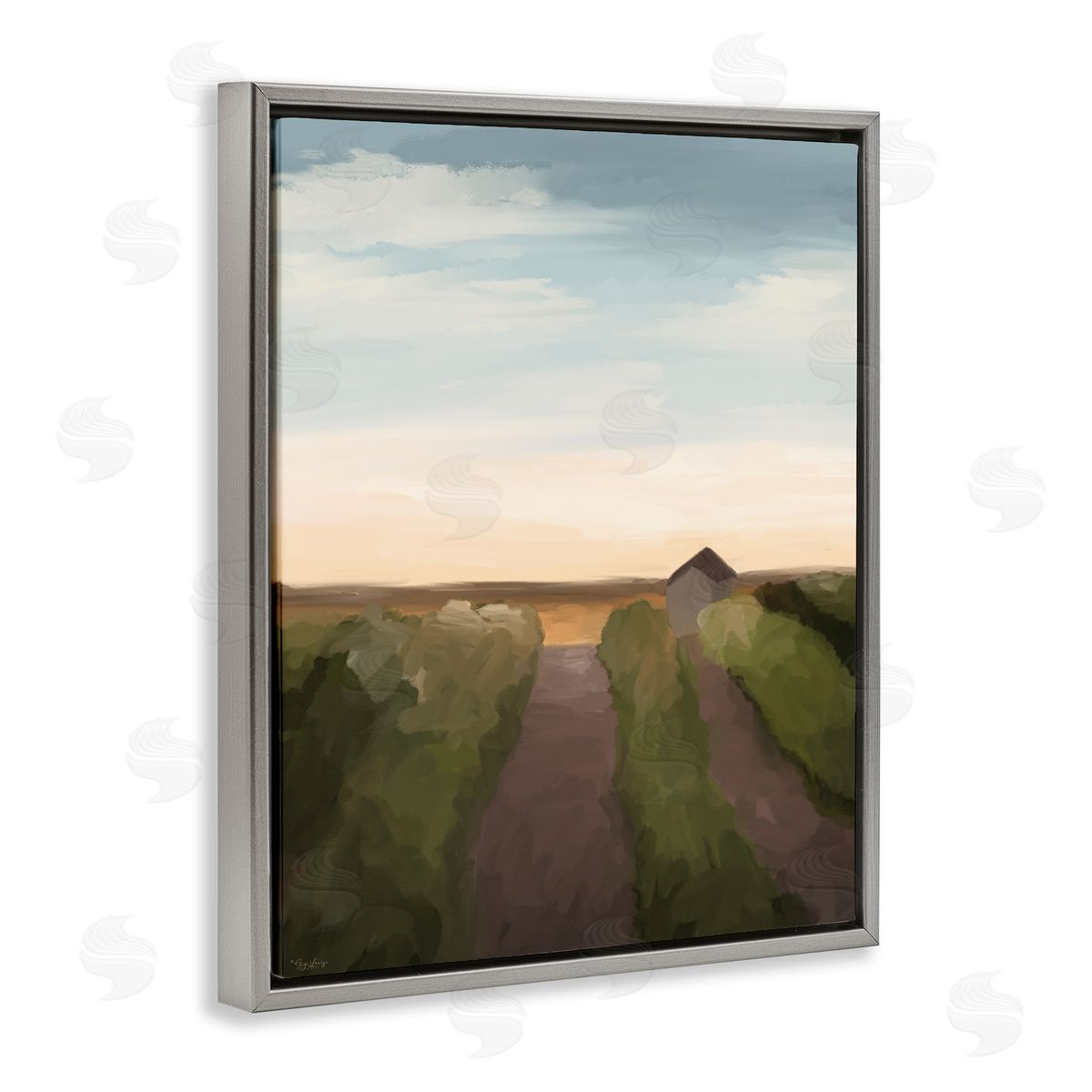 Subtle Vineyard Skyline Landscape Grey Floating Frame Canvas Wall Art, Home Decor by Gigi Louise