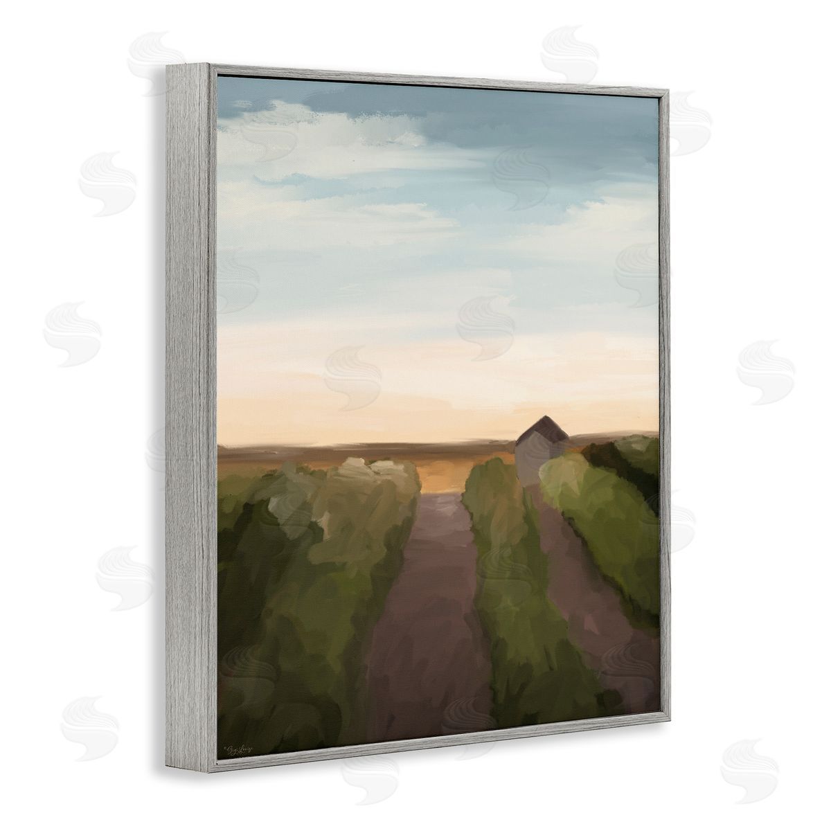 Subtle Vineyard Skyline Landscape Grey Frame Print Wall Art, Home Decor by Gigi Louise