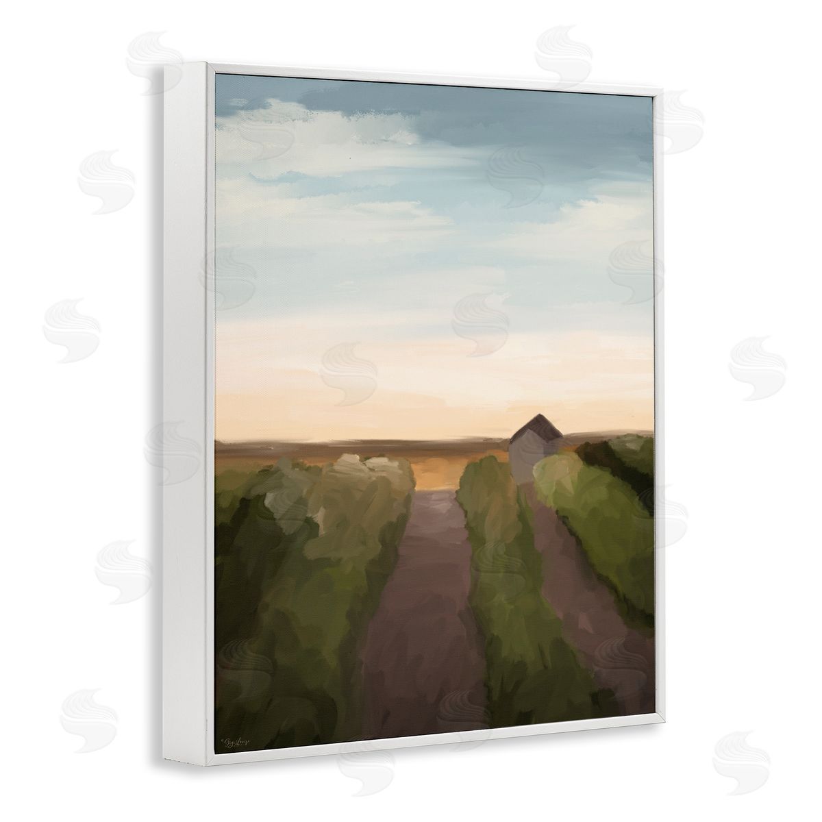 Subtle Vineyard Skyline Landscape White Frame Print Wall Art, Home Decor by Gigi Louise