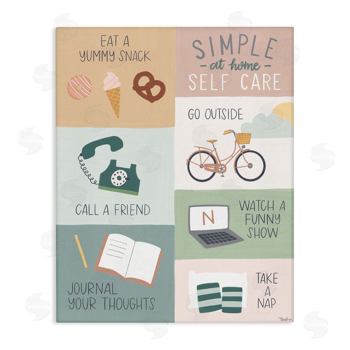 Simple Home Self Care Advice Canvas Wall Art, Home Decor by Gigi Louise