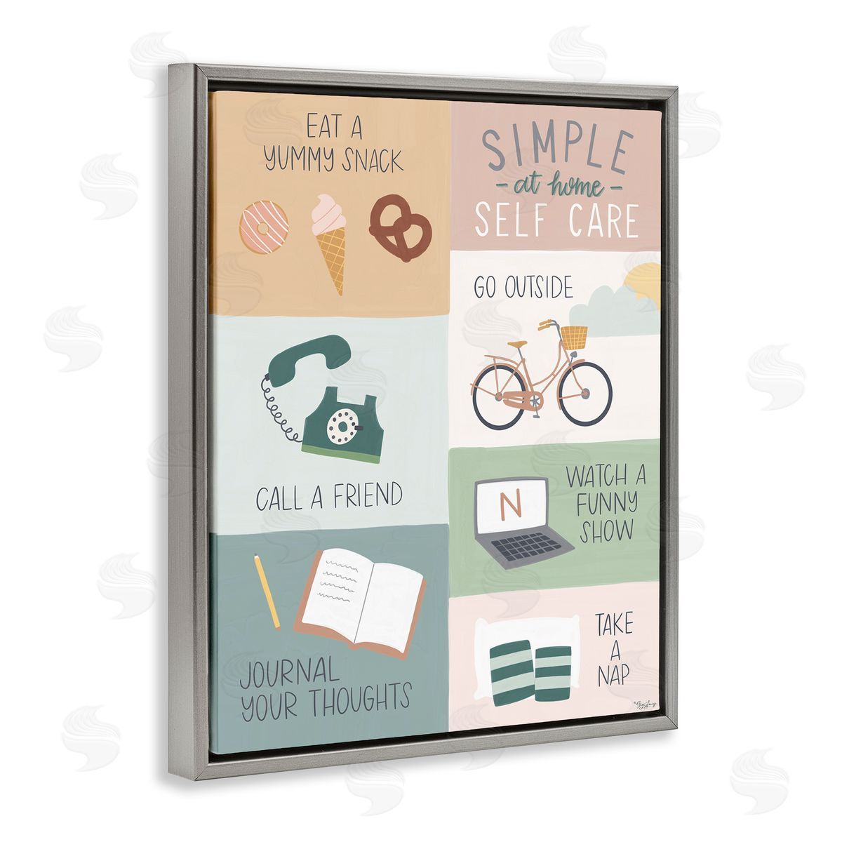 Simple Home Self Care Advice Grey Floating Frame Canvas Wall Art, Home Decor by Gigi Louise