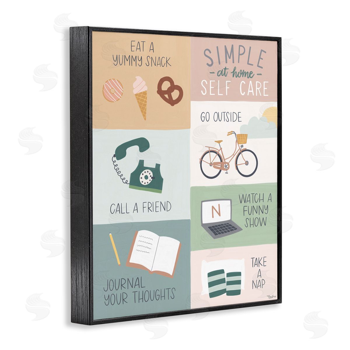 Simple Home Self Care Advice Black Frame Print Wall Art, Home Decor by Gigi Louise