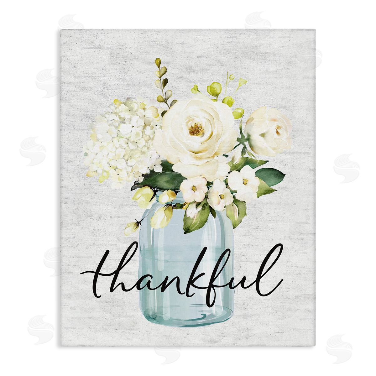 Thankful Phrase Over Country Florals Canvas Wall Art, Home Decor by Lettered and Lined