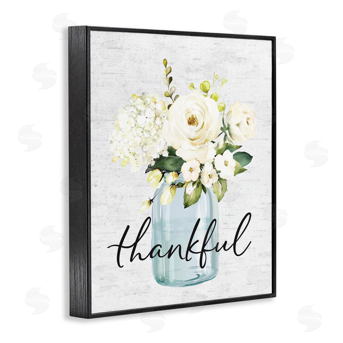 Thankful Phrase Over Country Florals Black Frame Print Wall Art, Home Decor by Lettered and Lined