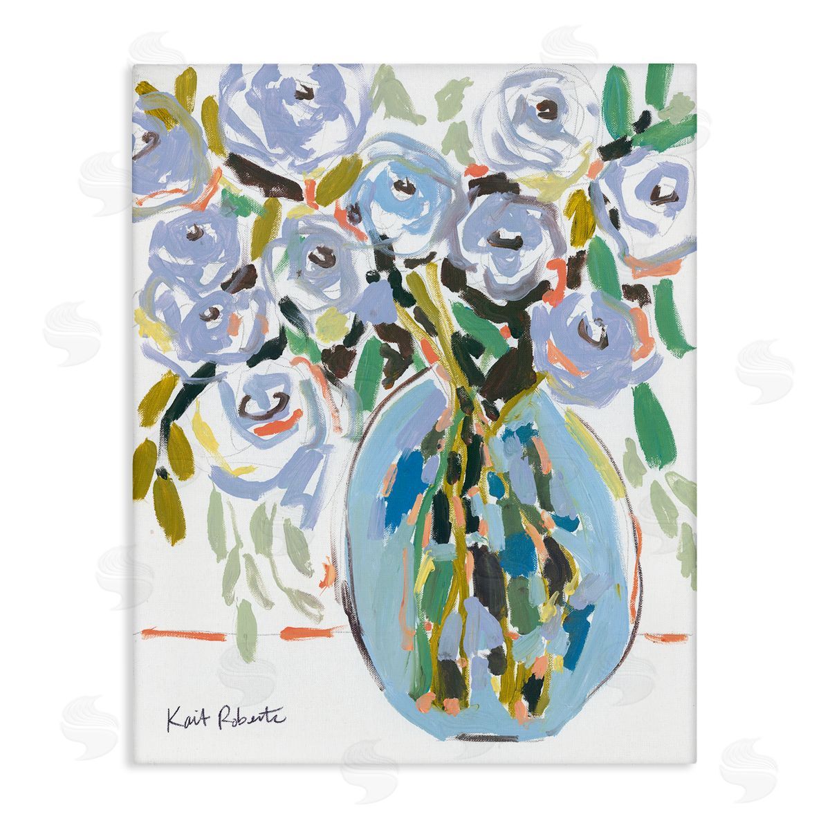 Abstract Blue Pastel Floral Bouquet Canvas Wall Art, Home Decor by Kait Roberts