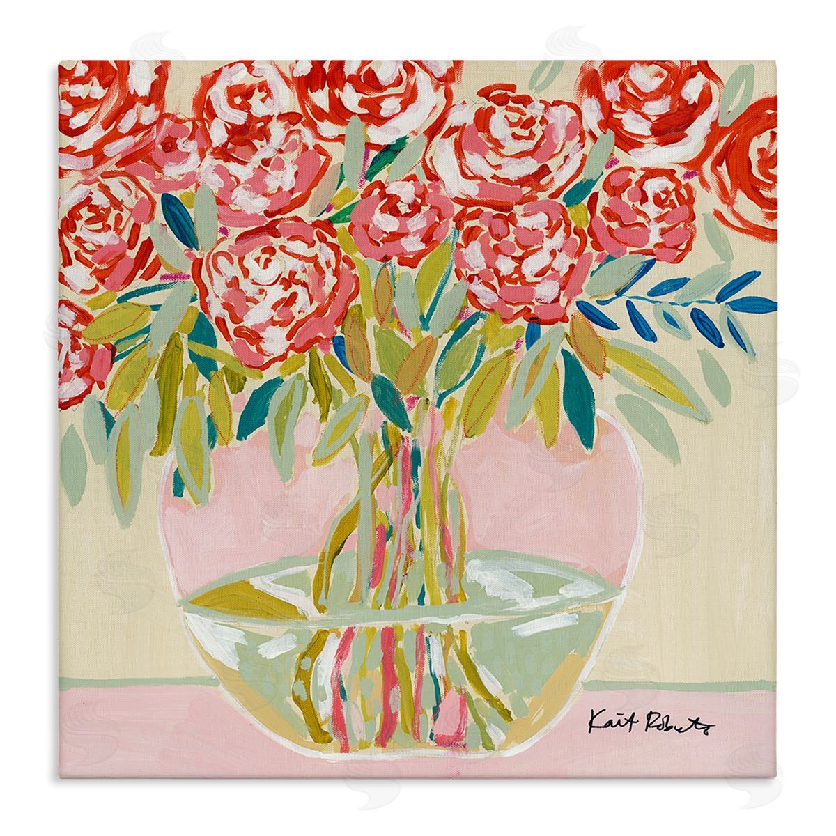 Abstract Red Pastel Floral Bouquet Canvas Wall Art, Home Decor by Kait Roberts