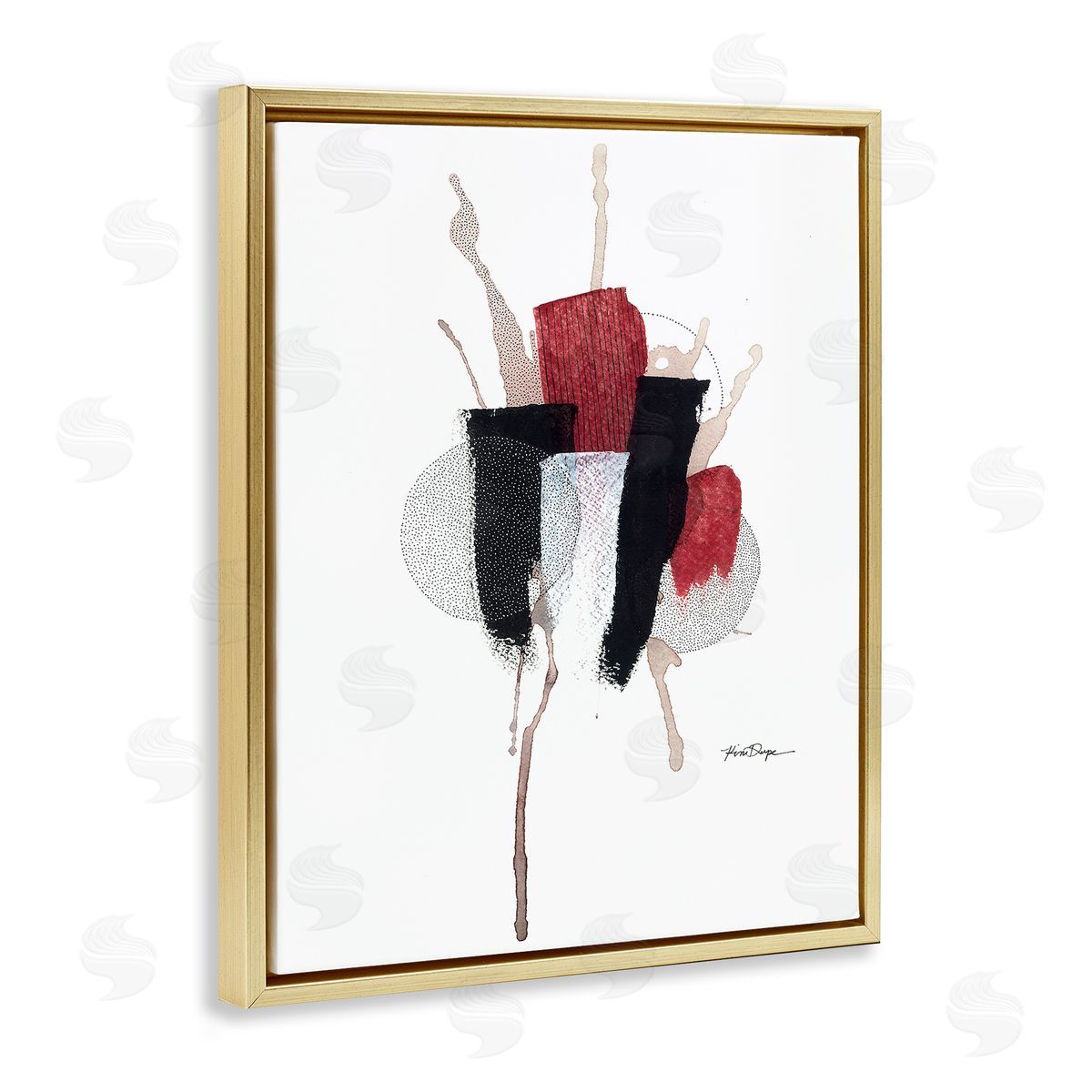 Abstract Stained Pointillism Shapes Gold Floating Frame Canvas Wall Art, Home Decor by Kim Rupe